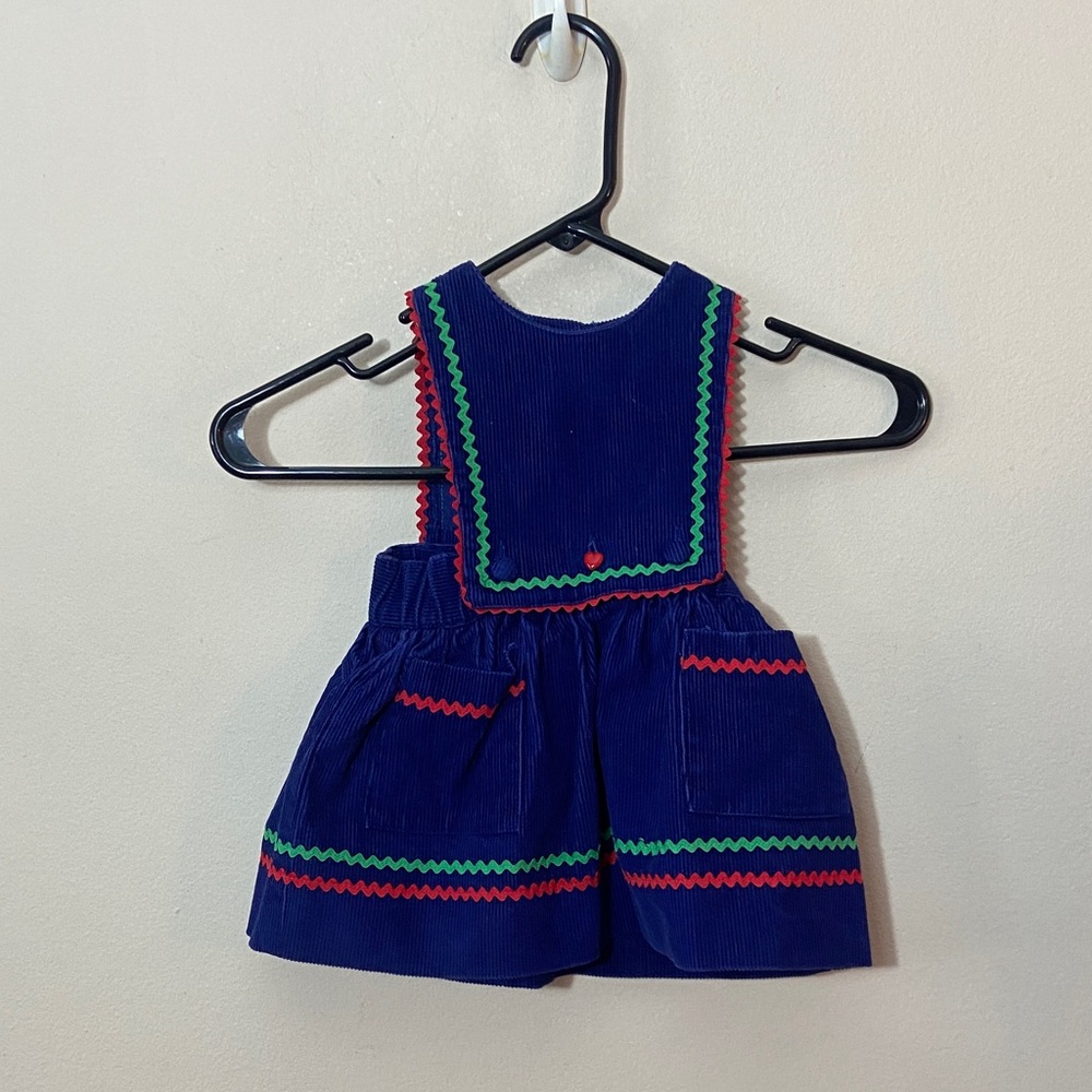 Vintage Corduroy Navy Blue Red Babies Dress Skirt 12 months Baby Child 80's 90's